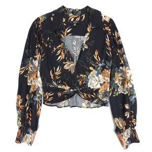 AFRM Ethereal Knot Front Smocked Long Sleeve Crop Top Medium Vintage Floral